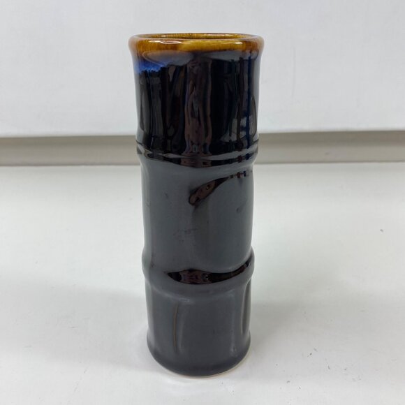 Libbey Ceramic Set 2 Tiki Tall Volcano Drip Bamboo Style Cocktail Tumbler Black - Picture 5 of 13